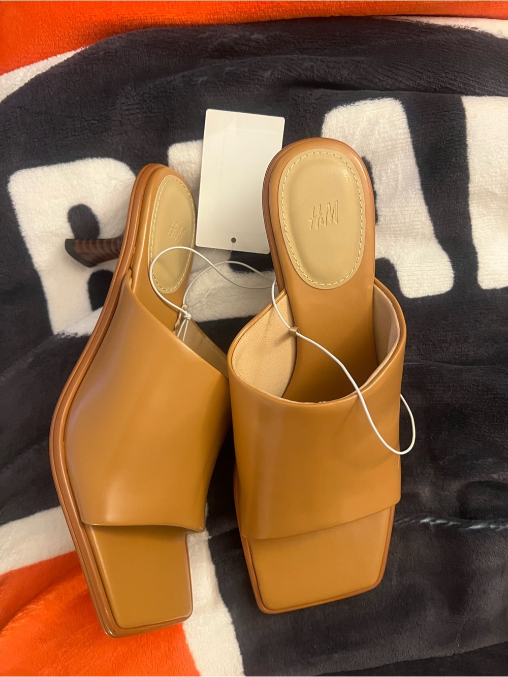 H&M Cognac Square-Toe Slip-On Mules